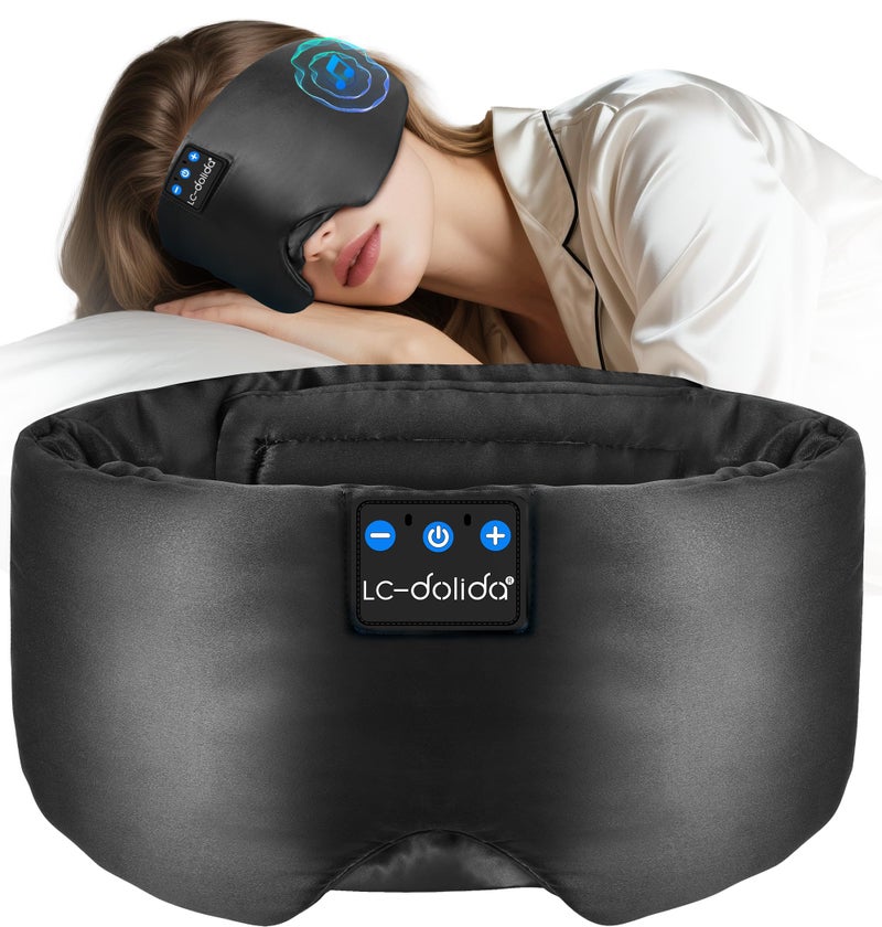 LCdolida Luxurious Silk Soft Sleep Mask Sleep Headphones with Bluetooth 54 for Side Sleeper Total Blackout Eye Sleeping Mask for Women and Men Ideal Gift for Restful Sleep TravelBlack